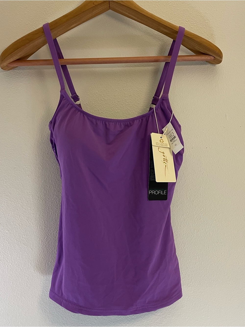 NEW Profile by Gottex Surplice Tankini Swim Top size 10 Purple Resortcore